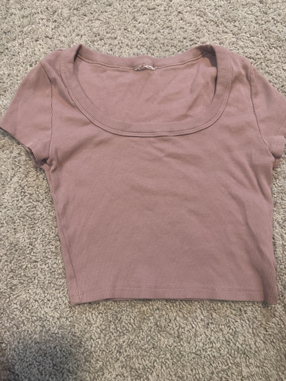 Square Neck Ribbed Crop Top - Dusty Rose